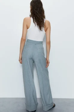 Premium Turn-up Hem Detail Wide Leg Trouser