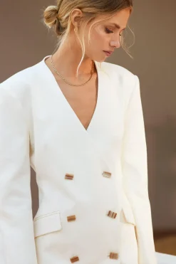 Premium Twill Button Detail Blazer Dress
