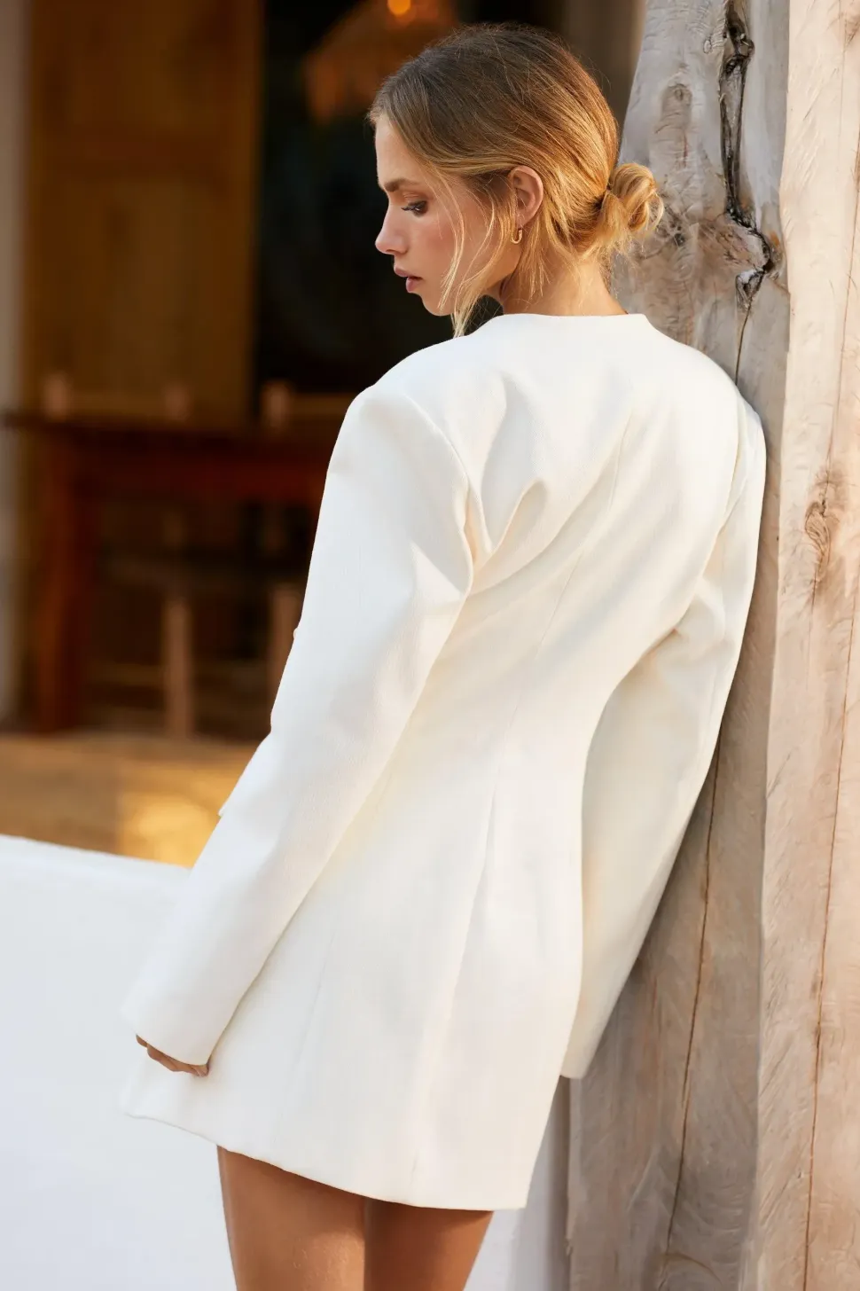 Premium Twill Button Detail Blazer Dress