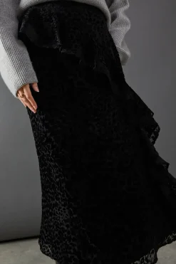 Premium Velvet Chiffon Mix Frill Maxi Skirt
