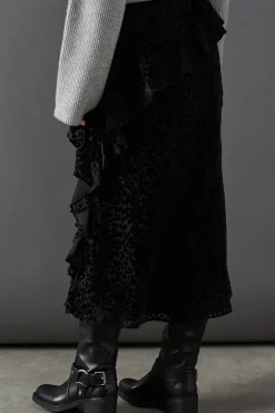 Premium Velvet Chiffon Mix Frill Maxi Skirt