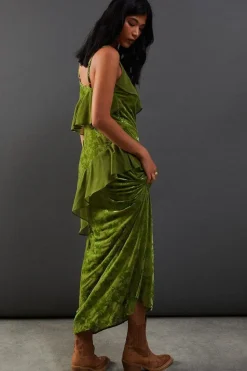 Premium Velvet Chiffon Mix Frill Strappy Midaxi Dress