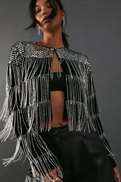 Premium Velvet Hand Embellished Sequin Fringe Jacket