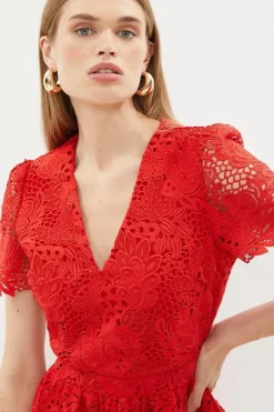 Premium V Neck Midi Dress In Lace