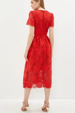 Premium V Neck Midi Dress In Lace