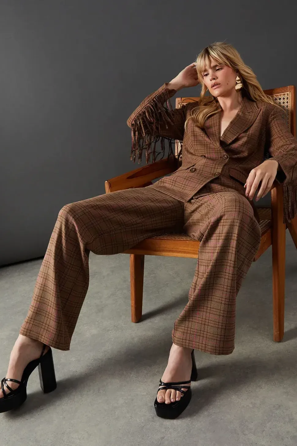 Premium Wide Leg Heritage Check Trousers