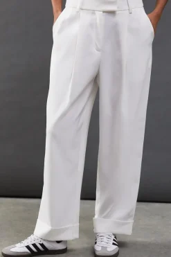 Premium Wide Leg Turn Up High Waisted Trouser
