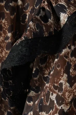 Print Burnout Jacquard Lace Insert Tier Smock Midi Dress