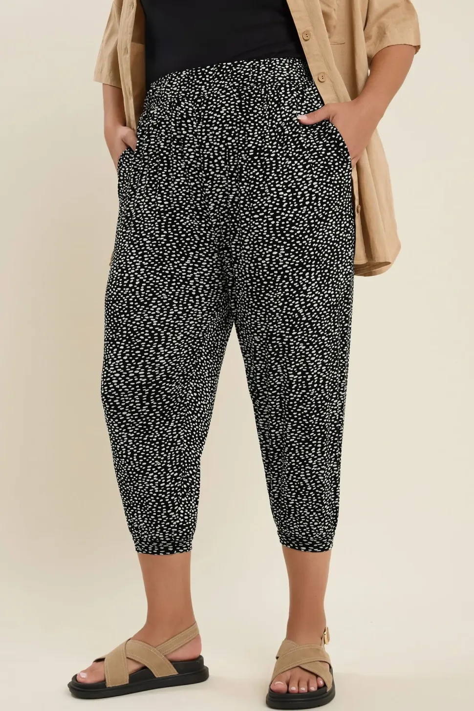 Print Cropped Harem Joggers