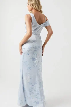 Printed Asymmetric Sleeve Bridesmaid Dress