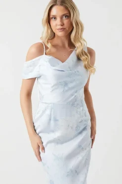 Printed Asymmetric Sleeve Bridesmaid Dress