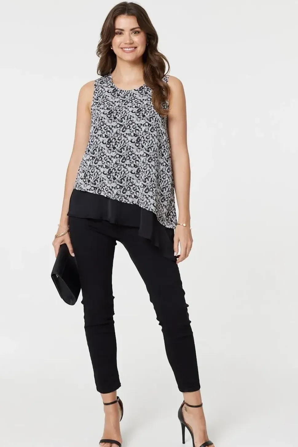 Printed Asymmetric Sleeveless Tunic Top