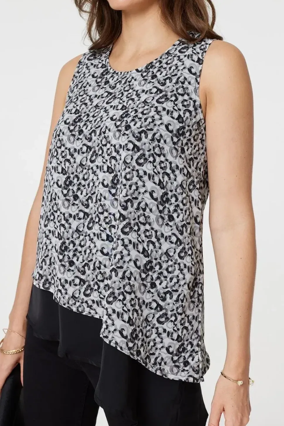 Printed Asymmetric Sleeveless Tunic Top