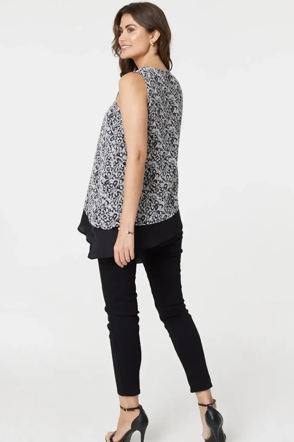 Printed Asymmetric Sleeveless Tunic Top