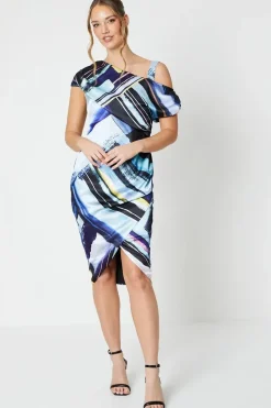 Printed Asymmetric Wrap Skirt Midi Dress