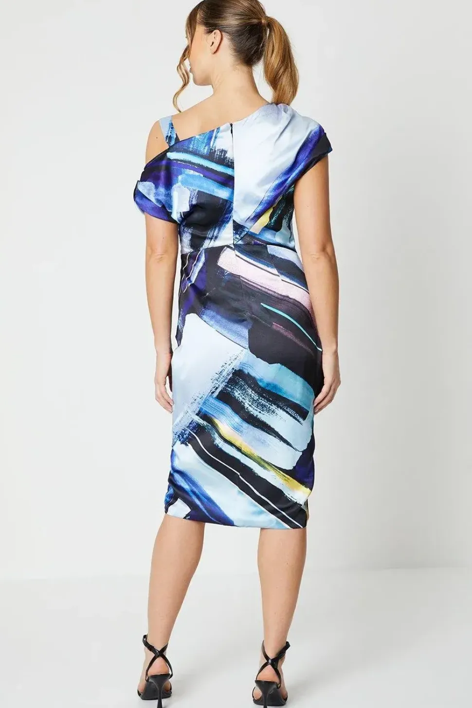 Printed Asymmetric Wrap Skirt Midi Dress