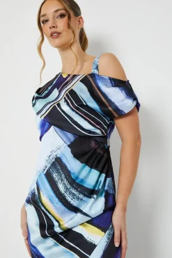 Printed Asymmetric Wrap Skirt Midi Dress