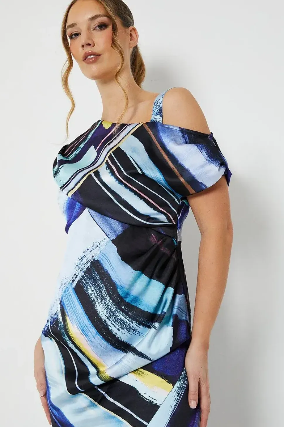 Printed Asymmetric Wrap Skirt Midi Dress