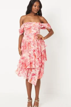 Printed Bardot Georgette Midi Dress