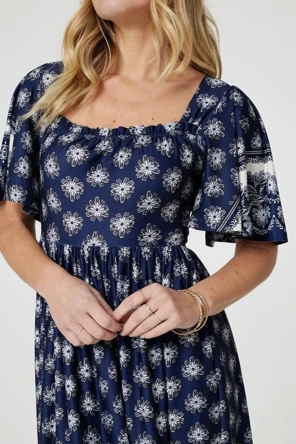 Printed 1/2 Batwing Sleeve Midi Dress