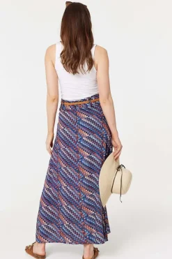 Printed Belt Detail Maxi Skirt