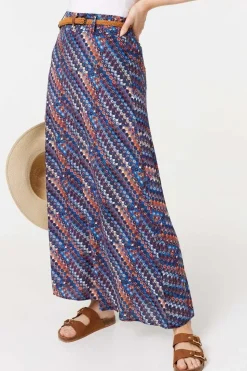 Printed Belt Detail Maxi Skirt