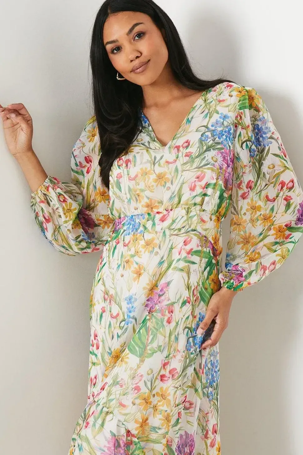 Printed Blouson Sleeve Midaxi Dress