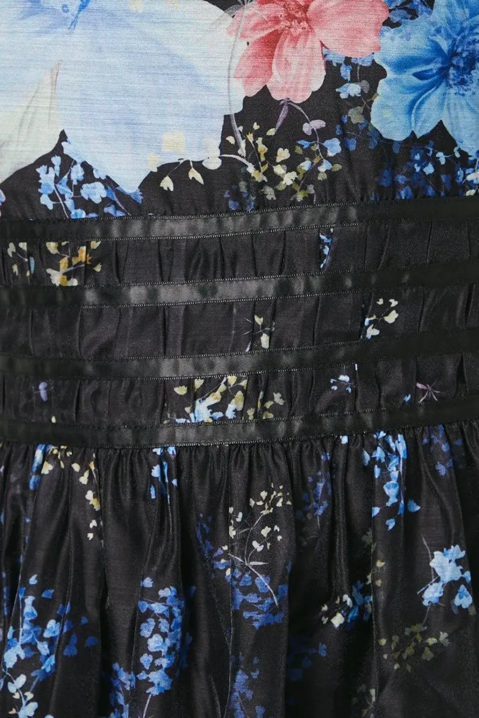 Printed Blouson Sleeve Organza Midi Dress