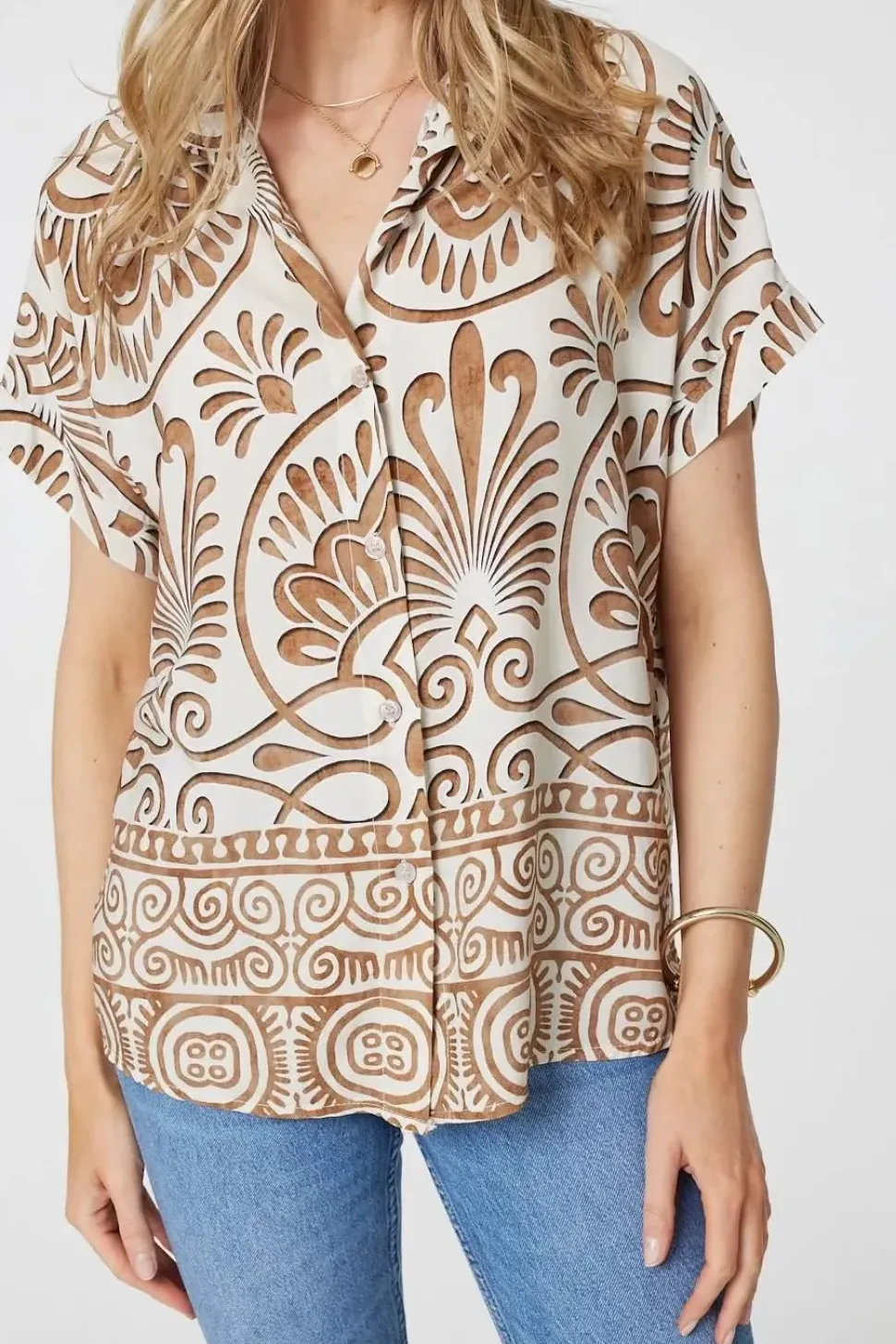 Printed Button Down Short Sleeve Shirt