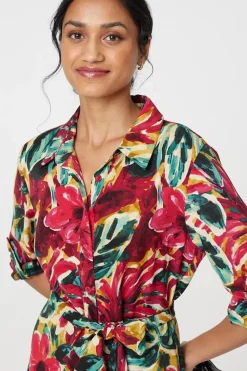 Printed Button Front Shirt Dress