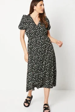 Printed Button Through Midi Dress