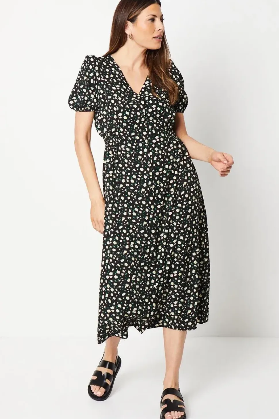 Printed Button Through Midi Dress