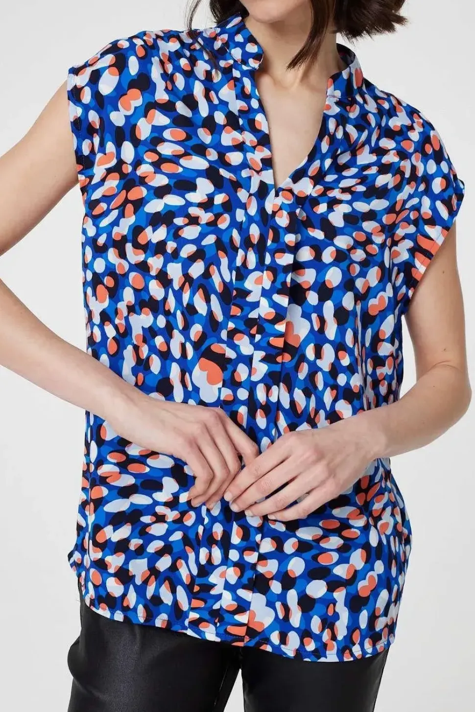 Printed Cap Sleeve Blouse Top