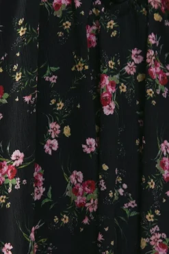 Printed Chiffon Gathered Neck Trapeze Midi Dress