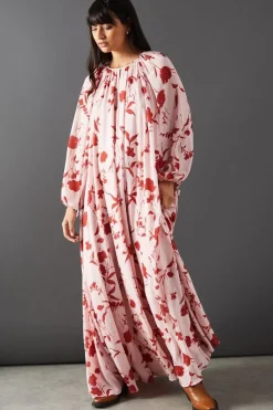Printed Chiffon High Neck Trapeze Maxi Dress