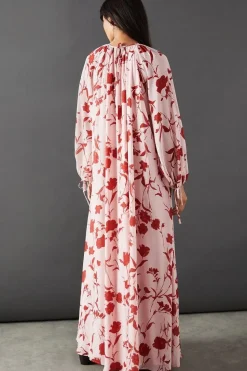 Printed Chiffon High Neck Trapeze Maxi Dress