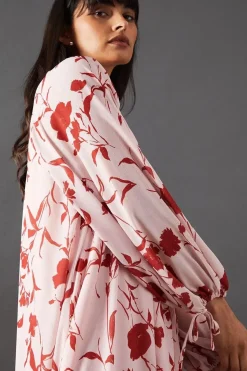 Printed Chiffon High Neck Trapeze Maxi Dress