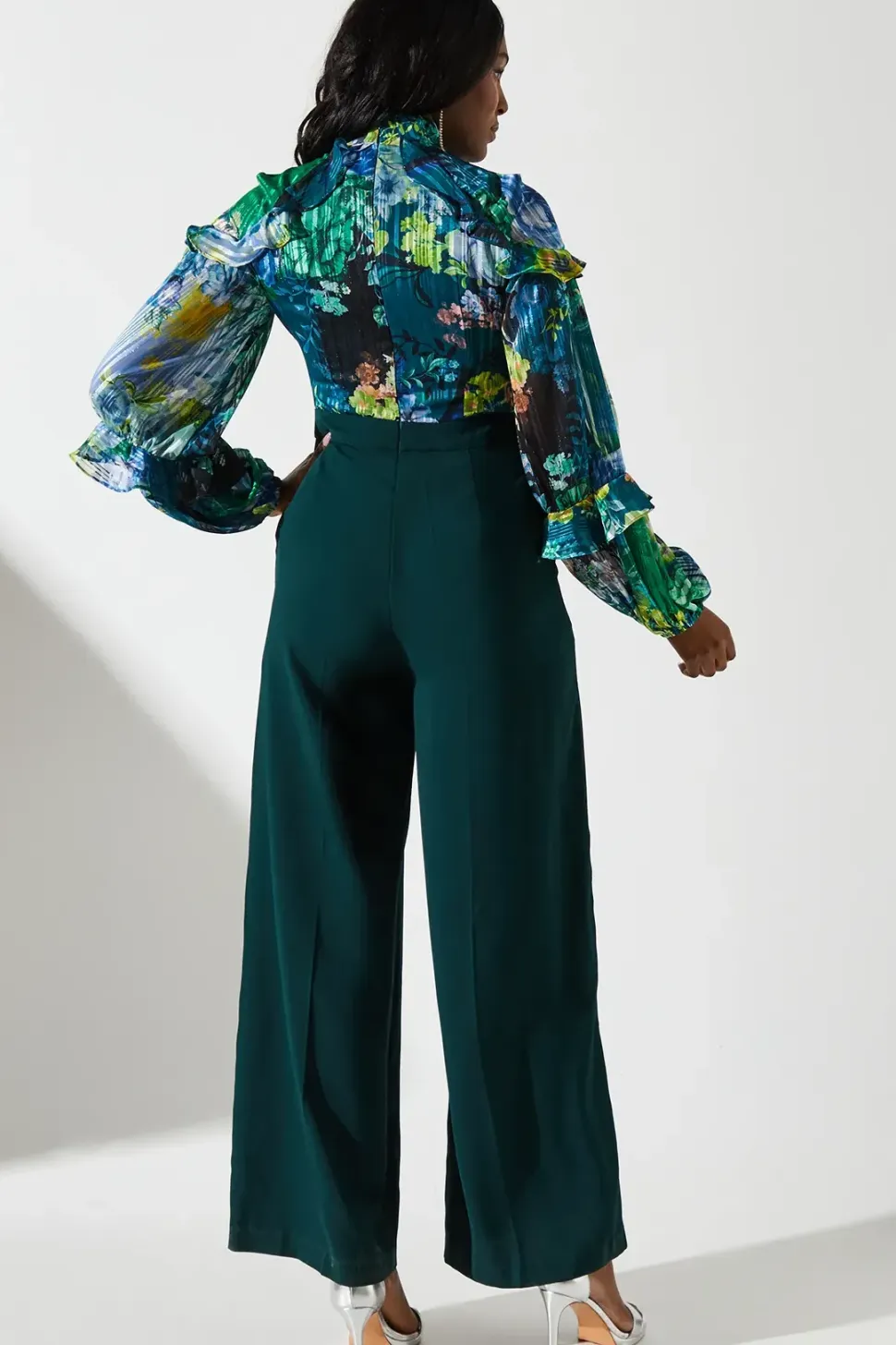 Printed Chiffon Mix Fabric Jumpsuit