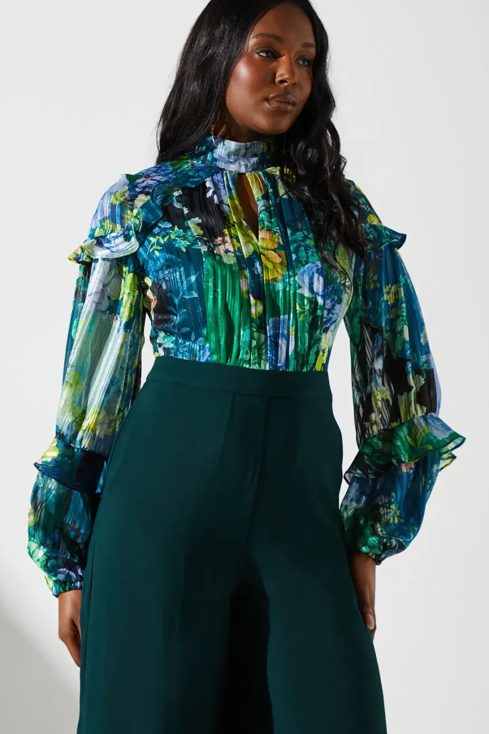 Printed Chiffon Mix Fabric Jumpsuit