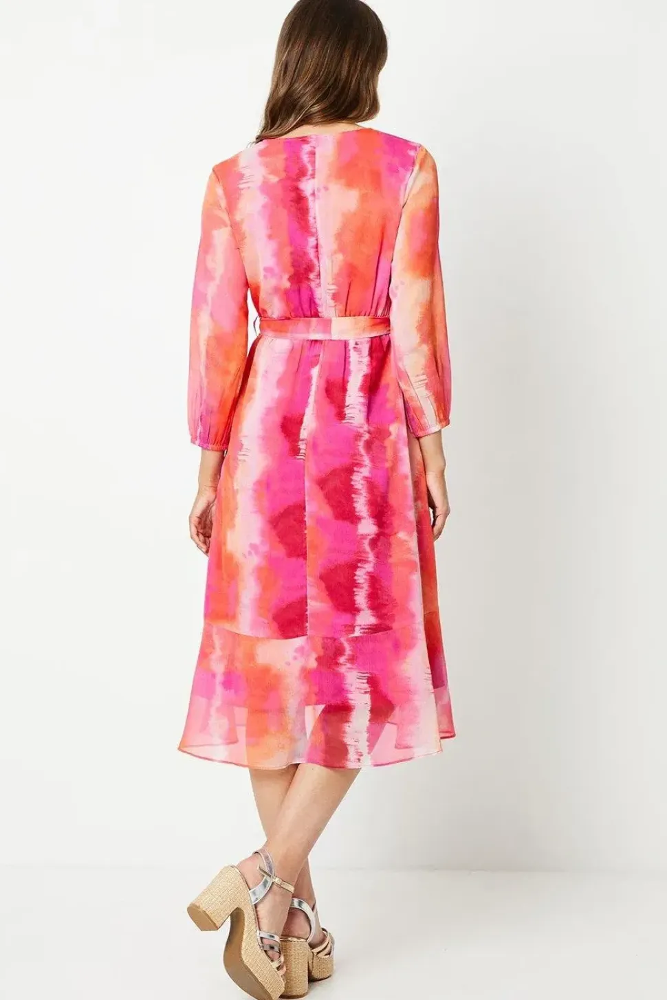 Printed Chiffon Ruffle Wrap Midi Dress