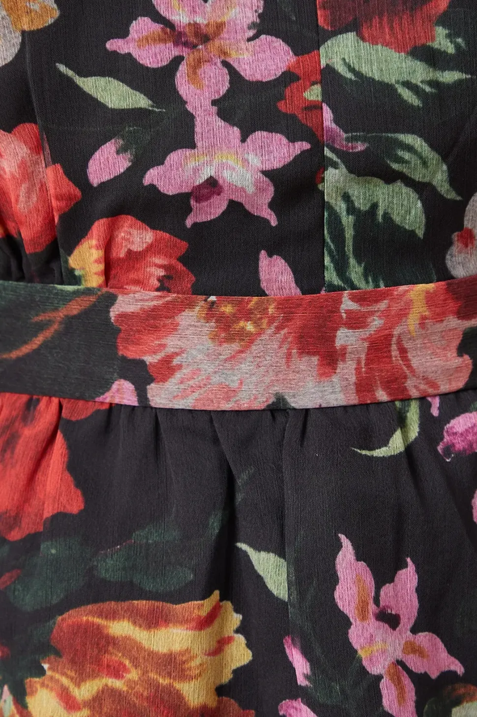 Printed Chiffon Tie Front Keyhole Blouse