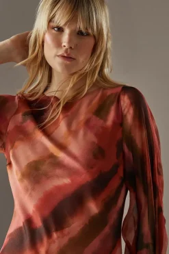 Printed Chiffon Volume Sleeve Maxi Dress