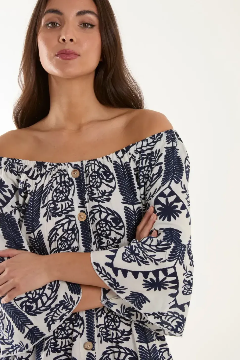 Printed Coconut Button Dress