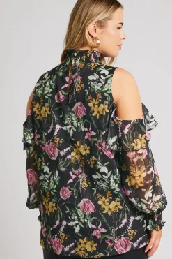 Printed Cold Shoulder Blouse