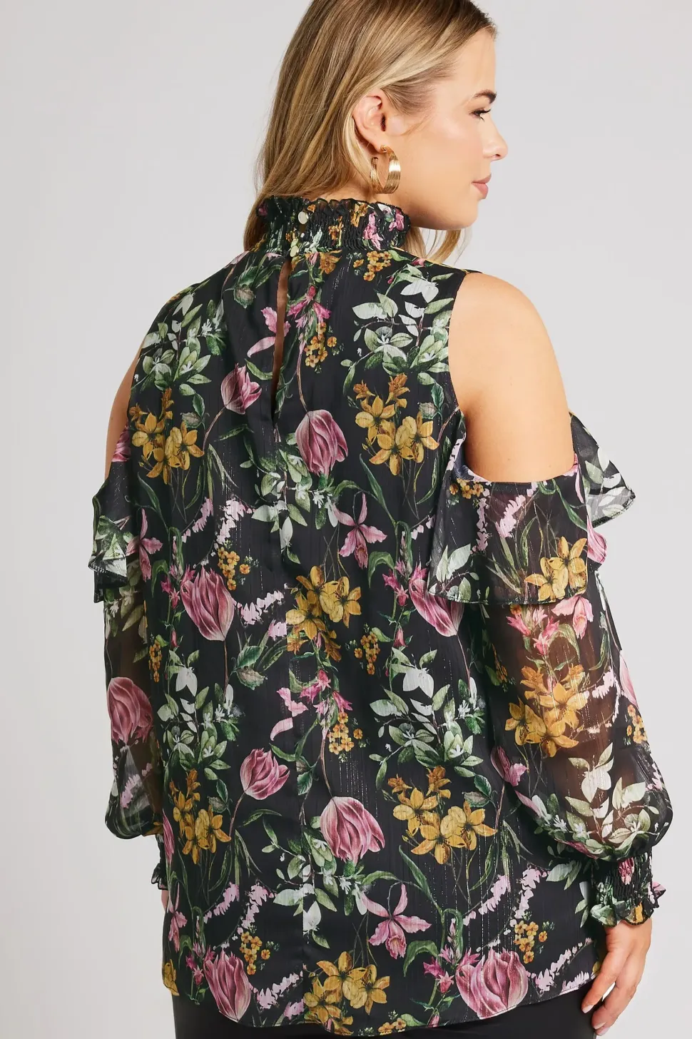 Printed Cold Shoulder Blouse