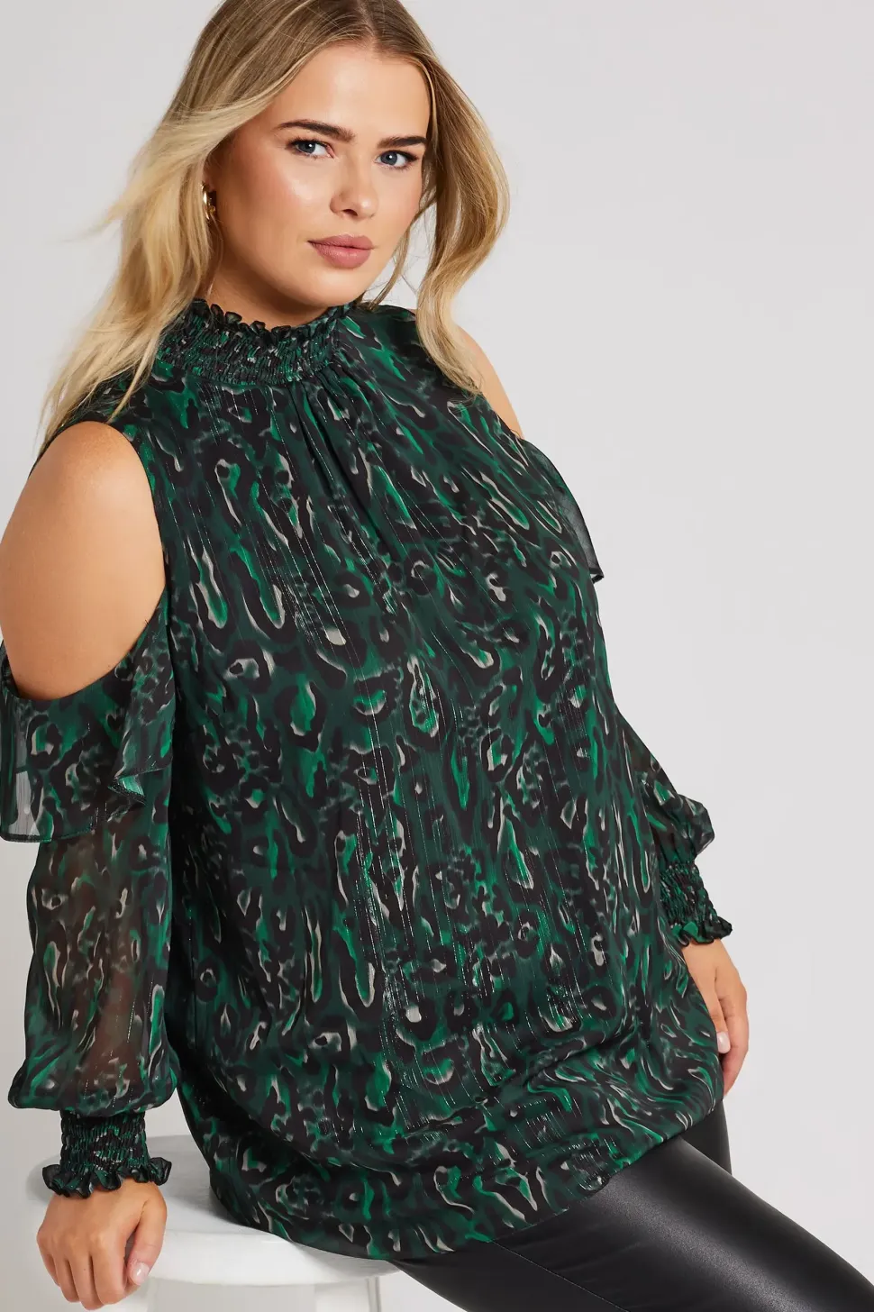 Printed Cold Shoulder Blouse