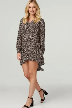 Printed Collarless High Low Dress