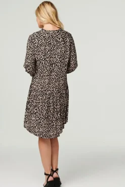 Printed Collarless High Low Dress