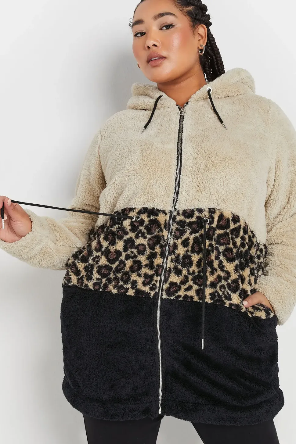 Printed Colour Block Fleece Jacket