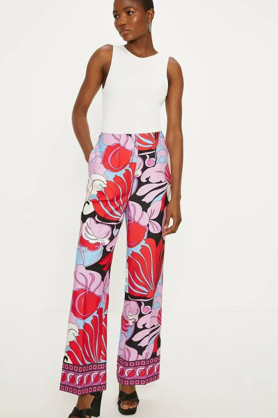 Printed Crepe Straight Leg Trouser